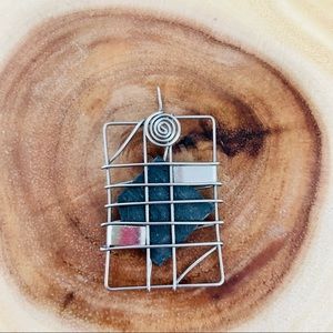 Artisan Wire wrapped boho style unique stone pendant necklace from Europe New